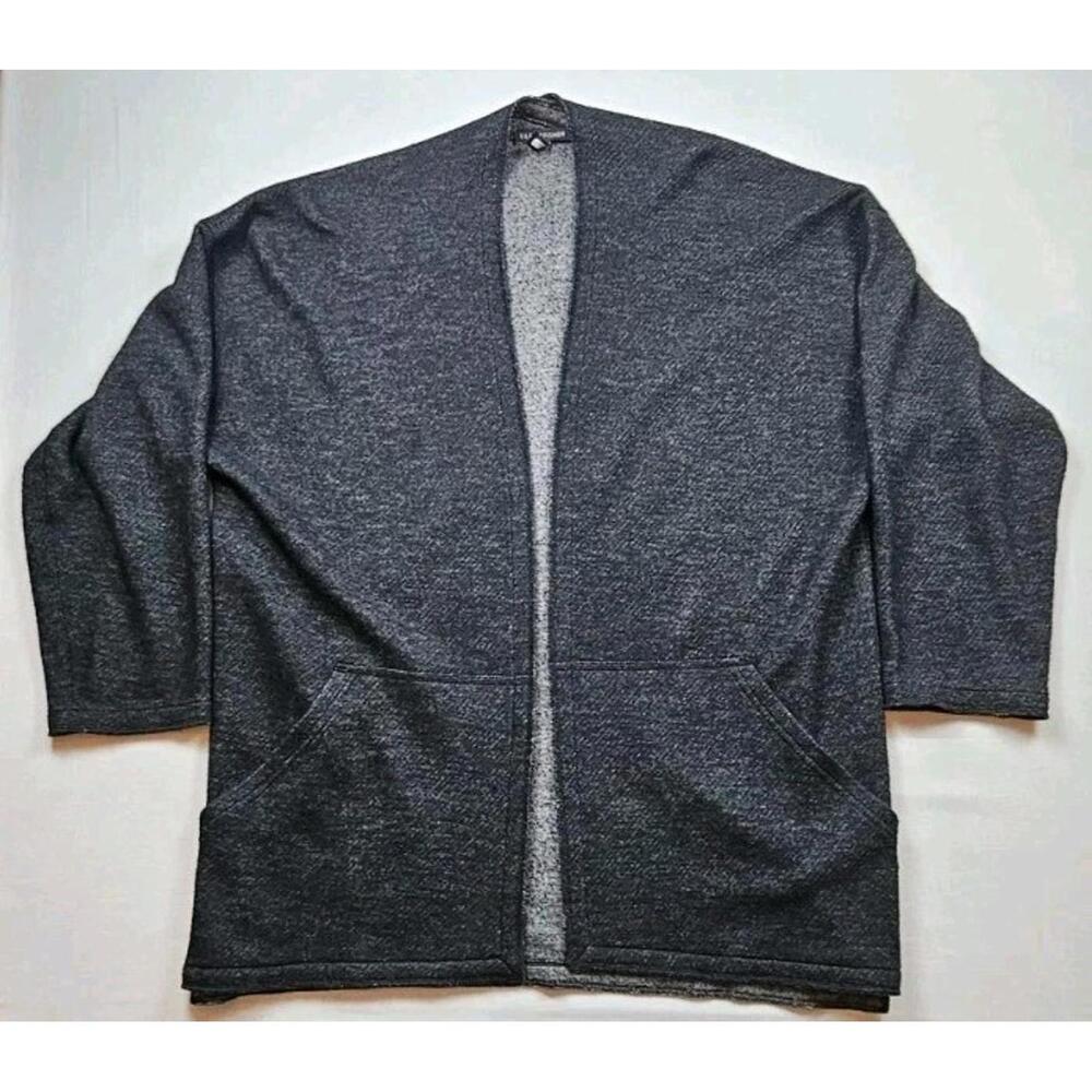 Eileen Fisher Organic Wool/Cotton Open Front Knit Sweater 3/4 Sleeve Size Small‎